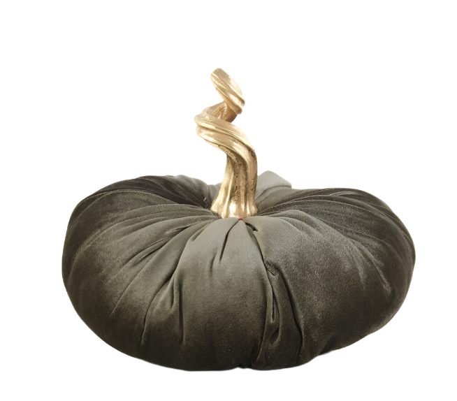 10" Green Velvet Stuffed Pumpkin w/ Gold Stem