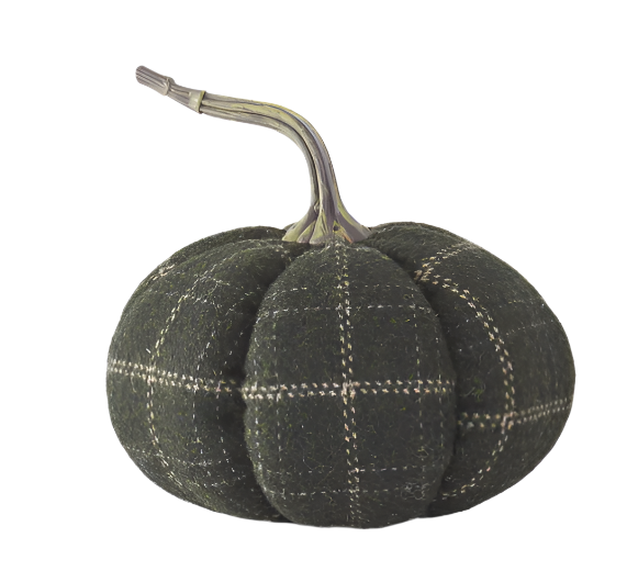 6.25" Green & Tan Plaid Fabric Pumpkin