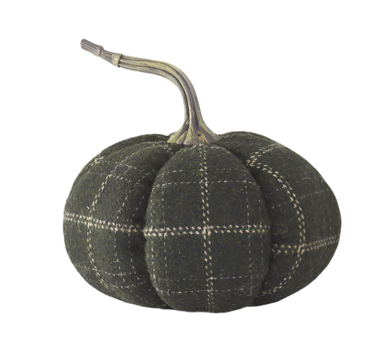 6.25" Green & Tan Plaid Fabric Pumpkin