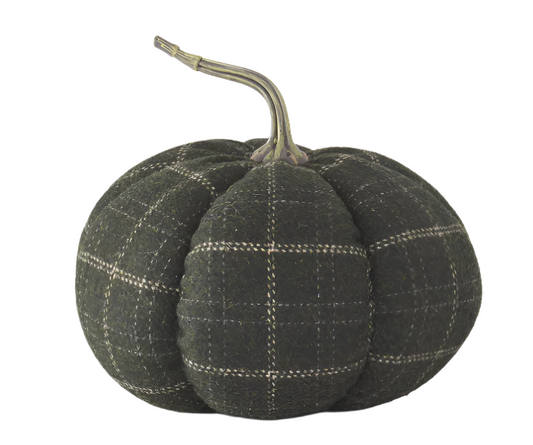 8" Green & Tan Plaid Fabric Pumpkin