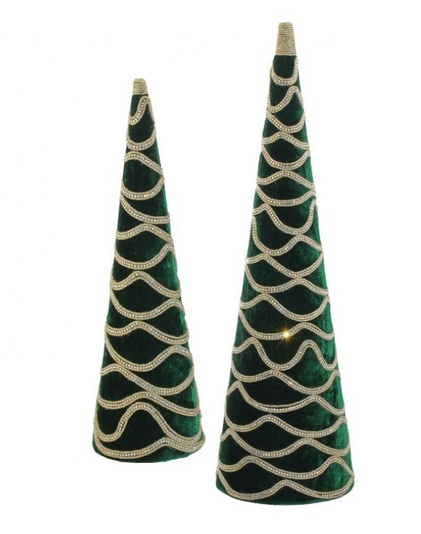 Velvet w/ Jewel Cone Tree, Set of 2