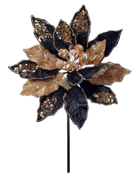 24" Iced Jewel Encrusted Poinsettia Stem