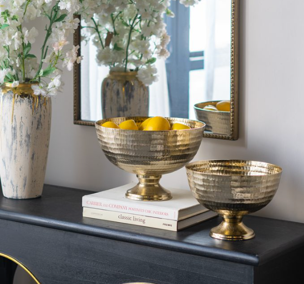 Decorative Gold Pedestal Bowl, Large