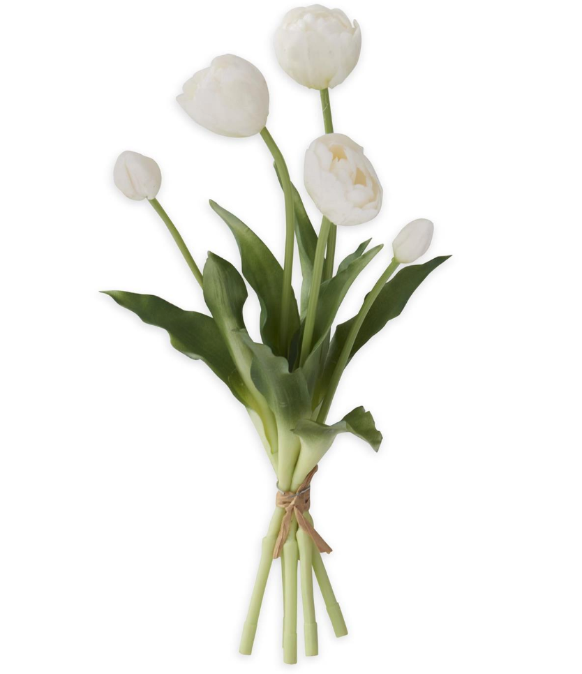 15" White Real Touch Tulip Bud & Bloom Bundle