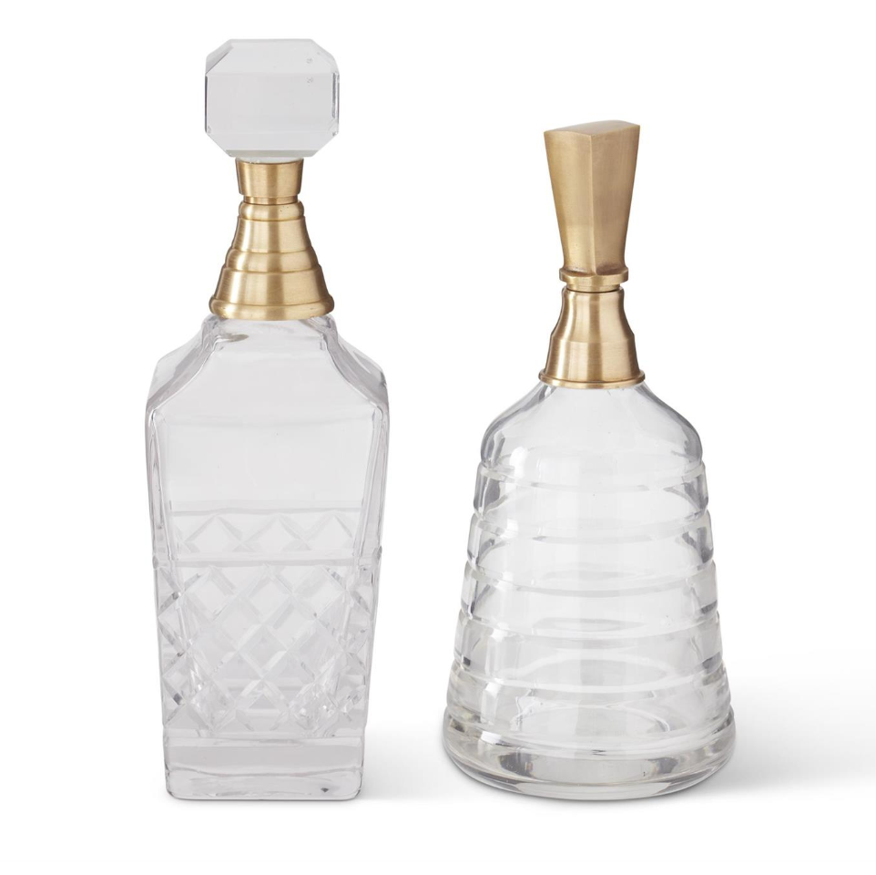 Lattice Etched Clear Glass Decanters w/ Stoppers (Various Styles)