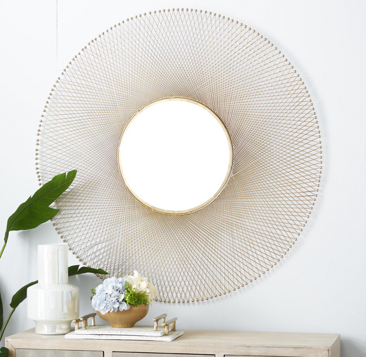 Round Metal Wall Mirror, Gold
