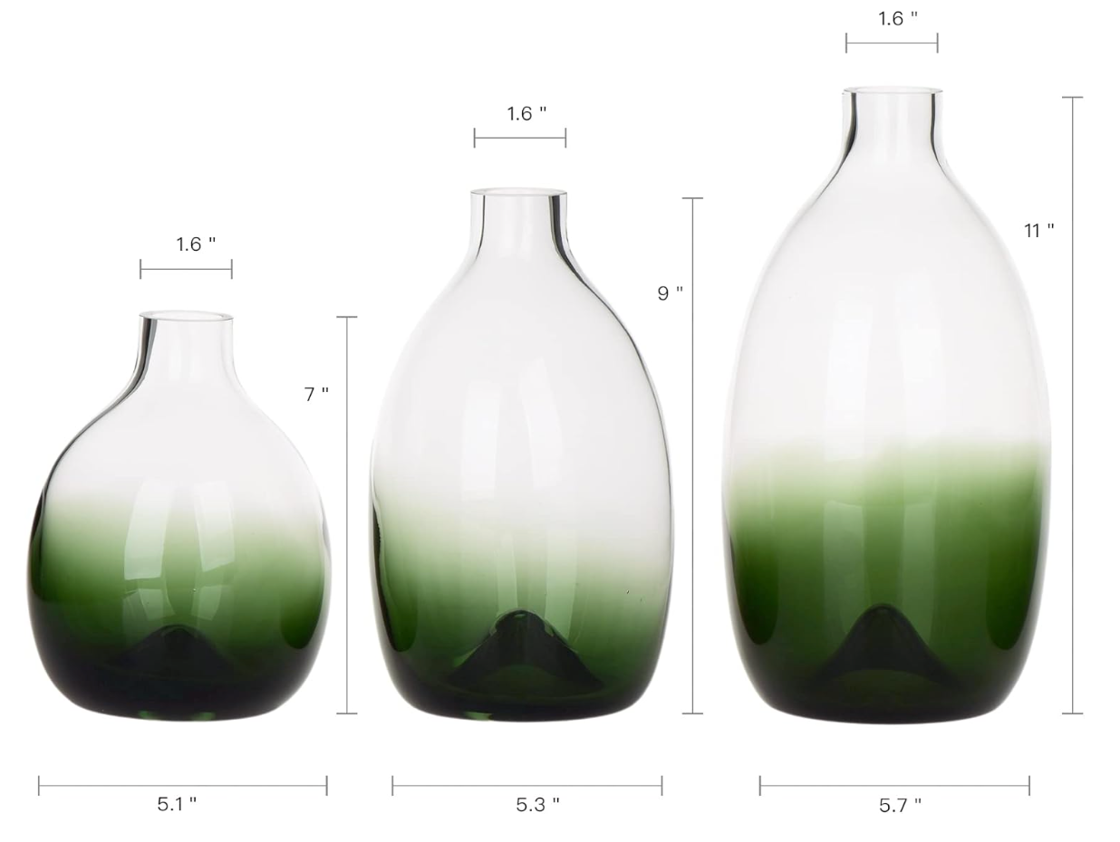 Ombre Green Glass Vase, Various Sizes