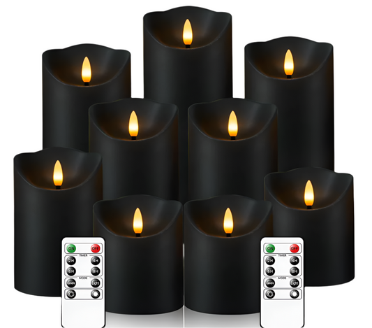 Black LED Flameless Flickering Candles, Set of 9