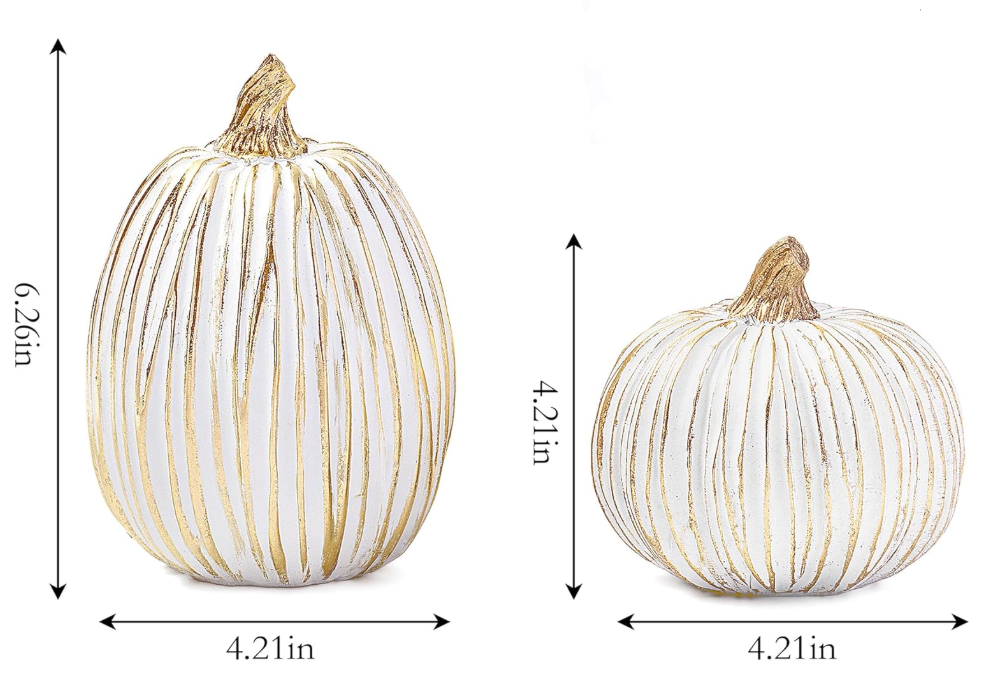 White and Gold Striped Pumpkins, Set of 2