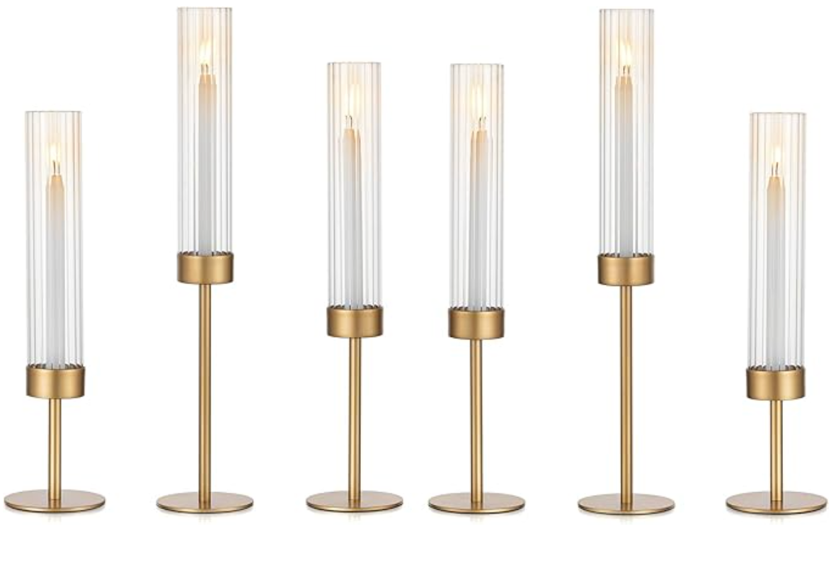 Gold Tapered Candleholders, Set of 6