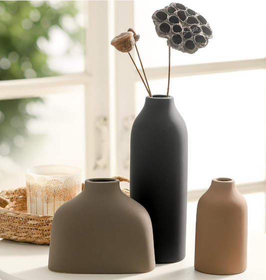Ceramic Matte Finish Vases, Set of 3