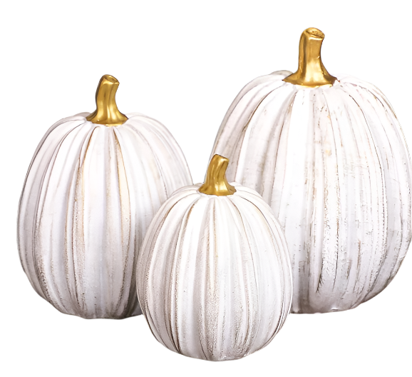 Gold and White Striped Pumpkins, Set of 3