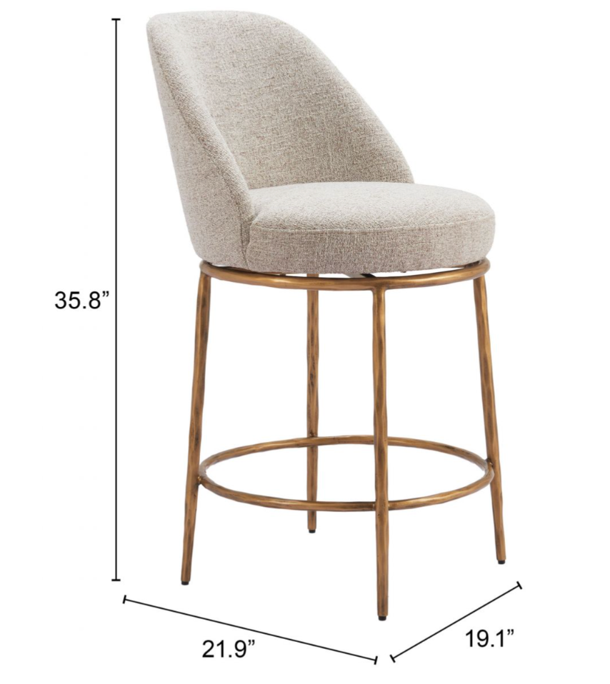 Hadley Swivel Counter Stool, Beige & Gold