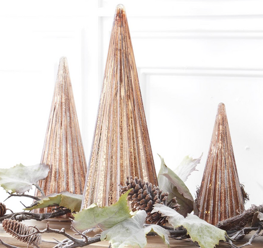 Set of 3 Ribbed Copper LED Mercury Glass Trees