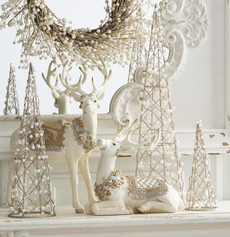 Glittered Cream Gold & Silver Resin Reindeer (Various Styles)