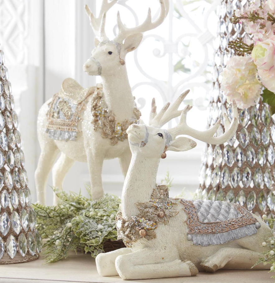 Glittered Cream Gold & Silver Resin Reindeer (Various Styles)
