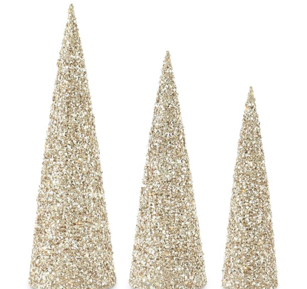 Champagne Sequins & Bead Embellished LED Cone Tree (Various Sizes)