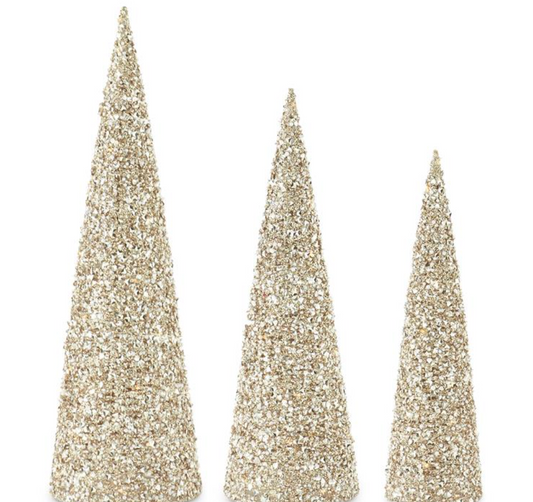 Champagne Sequins & Bead Embellished LED Cone Tree (Various Sizes)