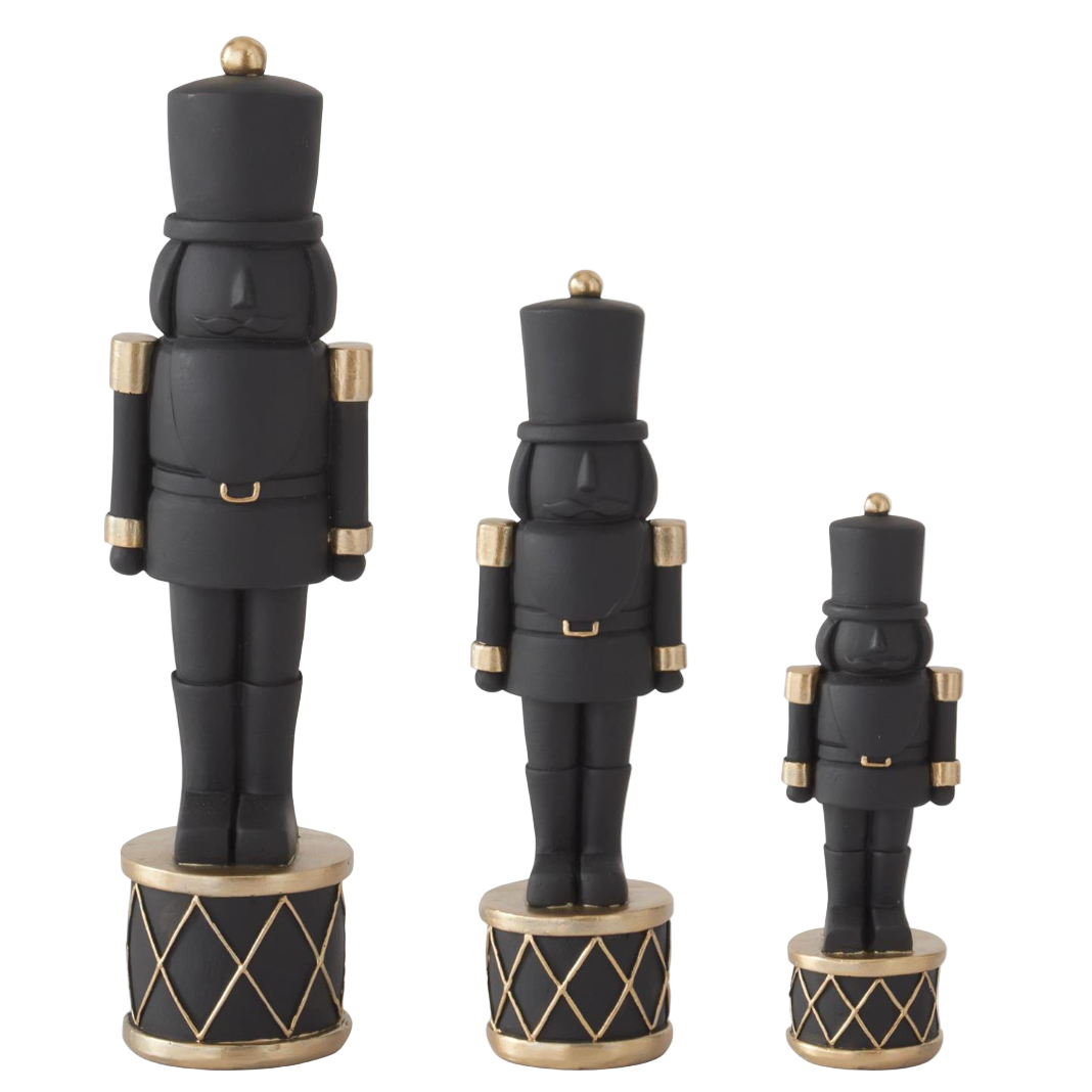 Matte Black Nutcrackers on Drum w/ Gold Trim (Various Sizes)