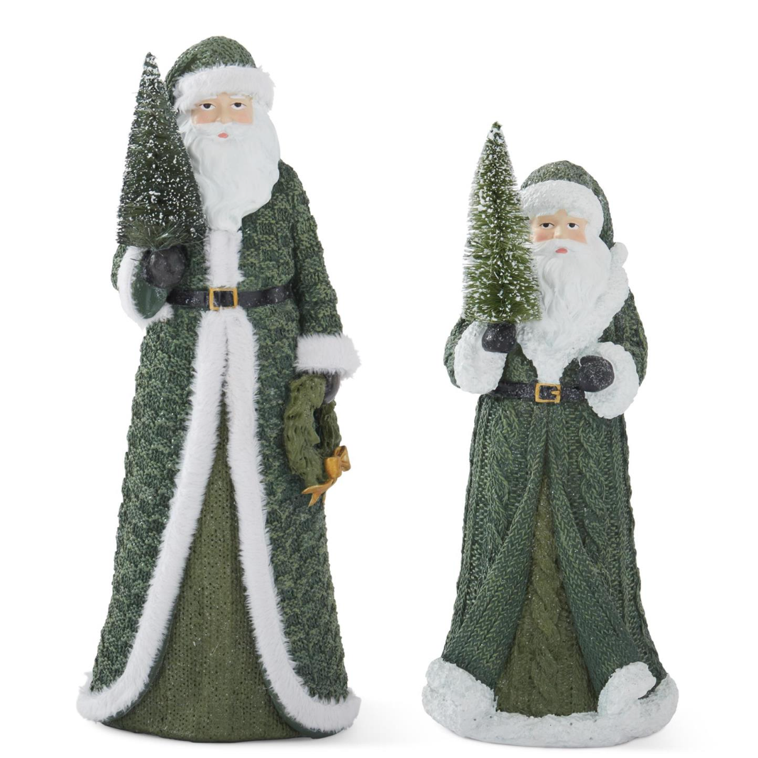 Santa w/ Green Coat & Bottle Brush Tree (Various Sizes)