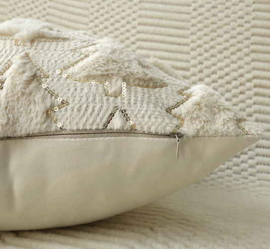 Christmas Tree Pillow, Cream w/ Gold