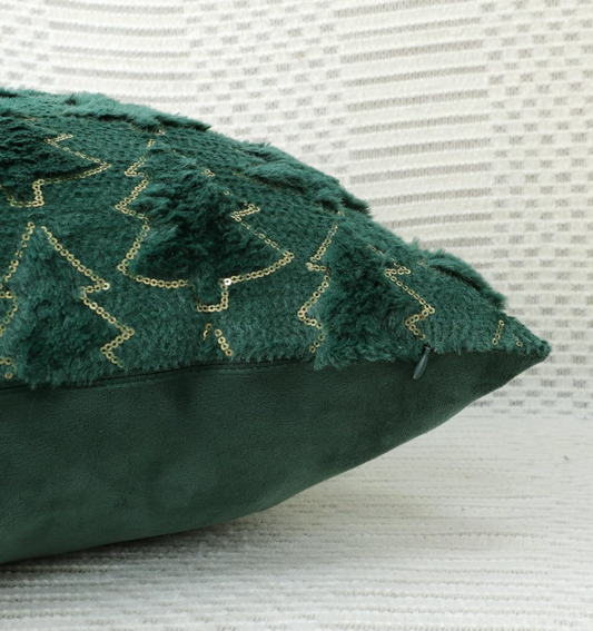 Christmas Tree Lumbar Pillow, Green w/ Gold