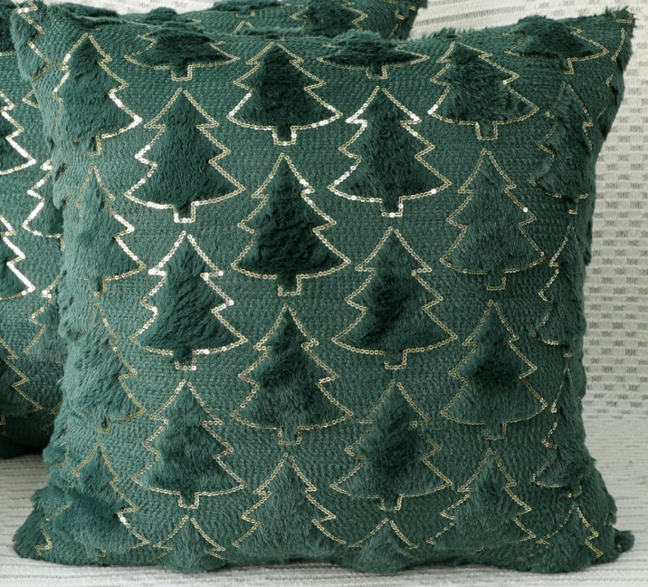 Christmas Tree Pillow, Green w/ Gold