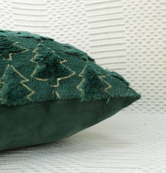 Christmas Tree Pillow, Green w/ Gold
