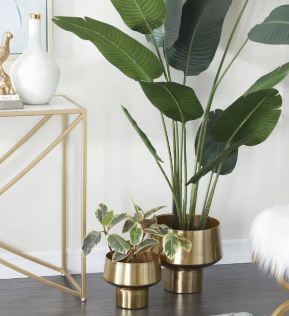 Gold Metal Tapered Planter with Base (Various Sizes)