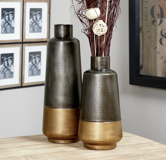 Dark Gray Metal Vase with Gold Base (Various Sizes)