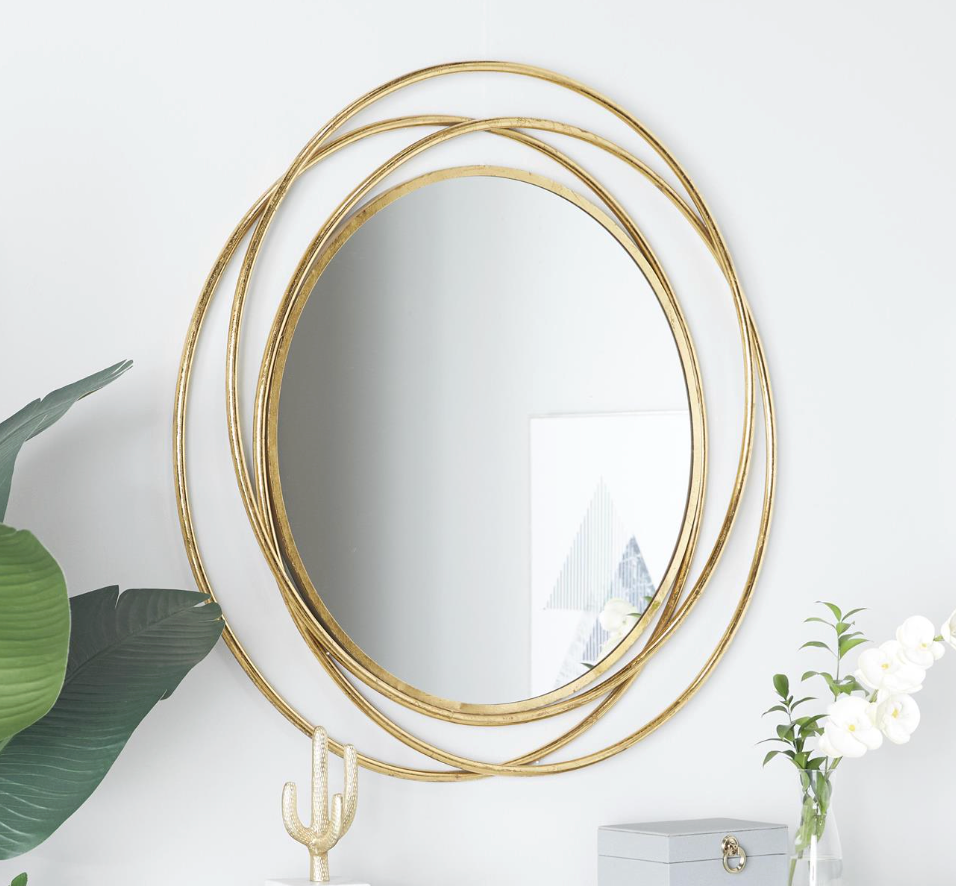 Gold Metal Mirror with Overlapping Circles