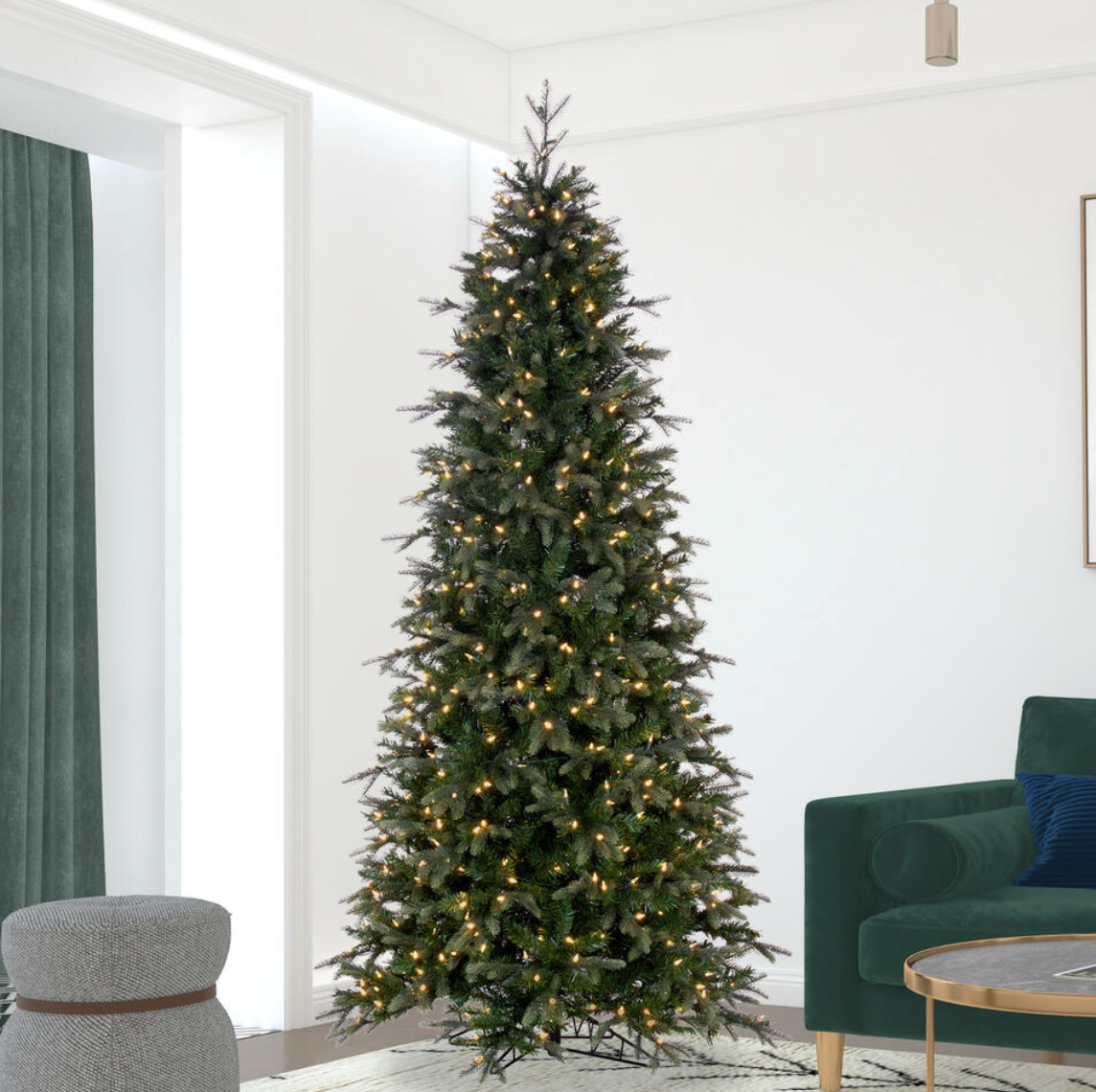 9' Douglas Fir Artificial Slim Christmas Tree, Warm White