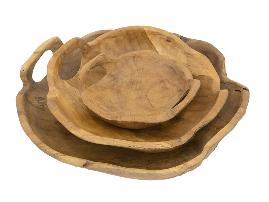 Teak Wood Decorative Bowls with Handle (Various Sizes)