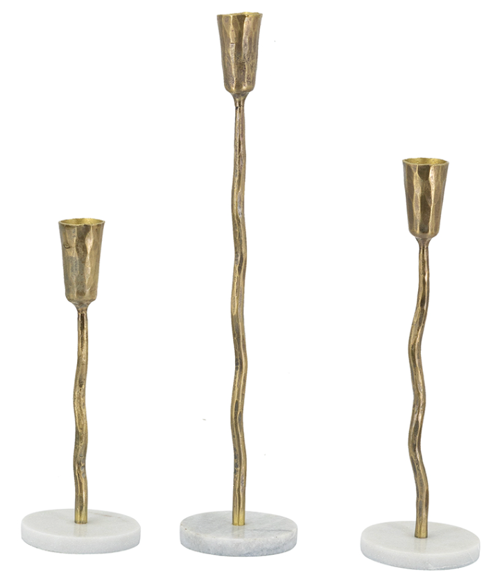 Gold Iron w/ Marble Base Candleholders, Set of 3