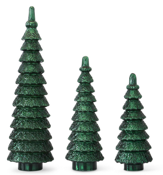 Set of 3 Green Glass Tiered Trees