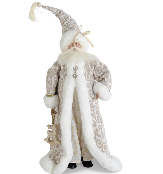 Posable Santa w/ Cream & Tan Filigree Coat