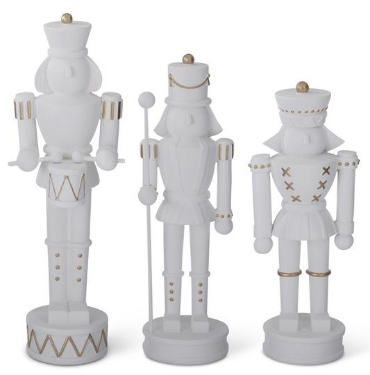Set of 3 White Resin Nutcrackers