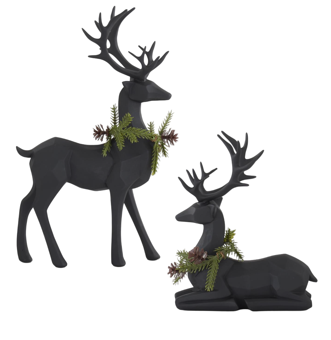 Matte Black Modern Deer w/ Pine Wreaths (Various Styles)