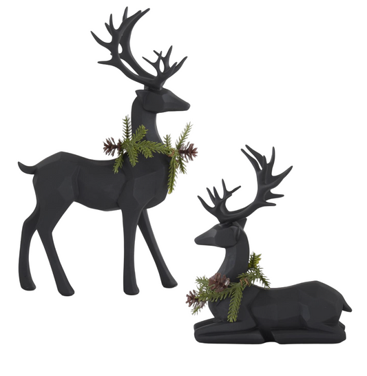 Matte Black Modern Deer w/ Pine Wreaths (Various Styles)