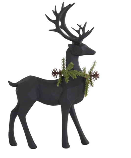 Matte Black Modern Deer w/ Pine Wreaths (Various Styles)