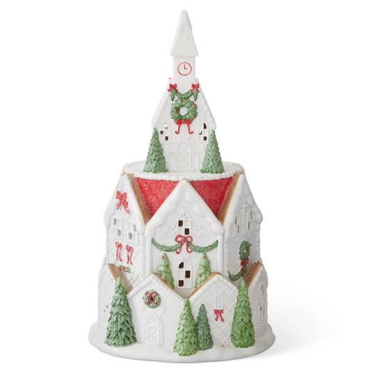 21" Glittered Resin LED Tiered Christmas Village