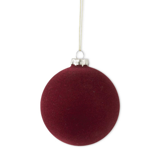 5" Glass Burgundy Velvet Round Ornament