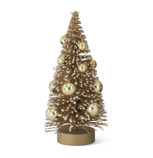 4.5" Champagne Bottle Brush Tree w/ Ornaments