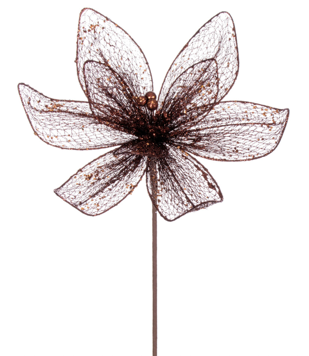 24" Mocha Mesh Glitter Sequin Poinsettia