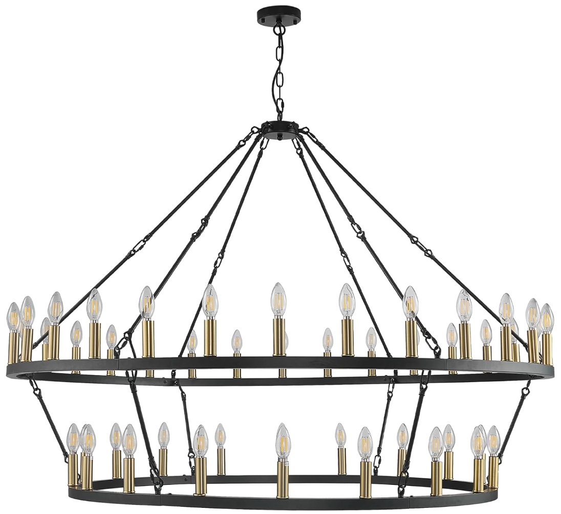 57" Black and Gold 2-Tier Wagon Wheel Chandelier
