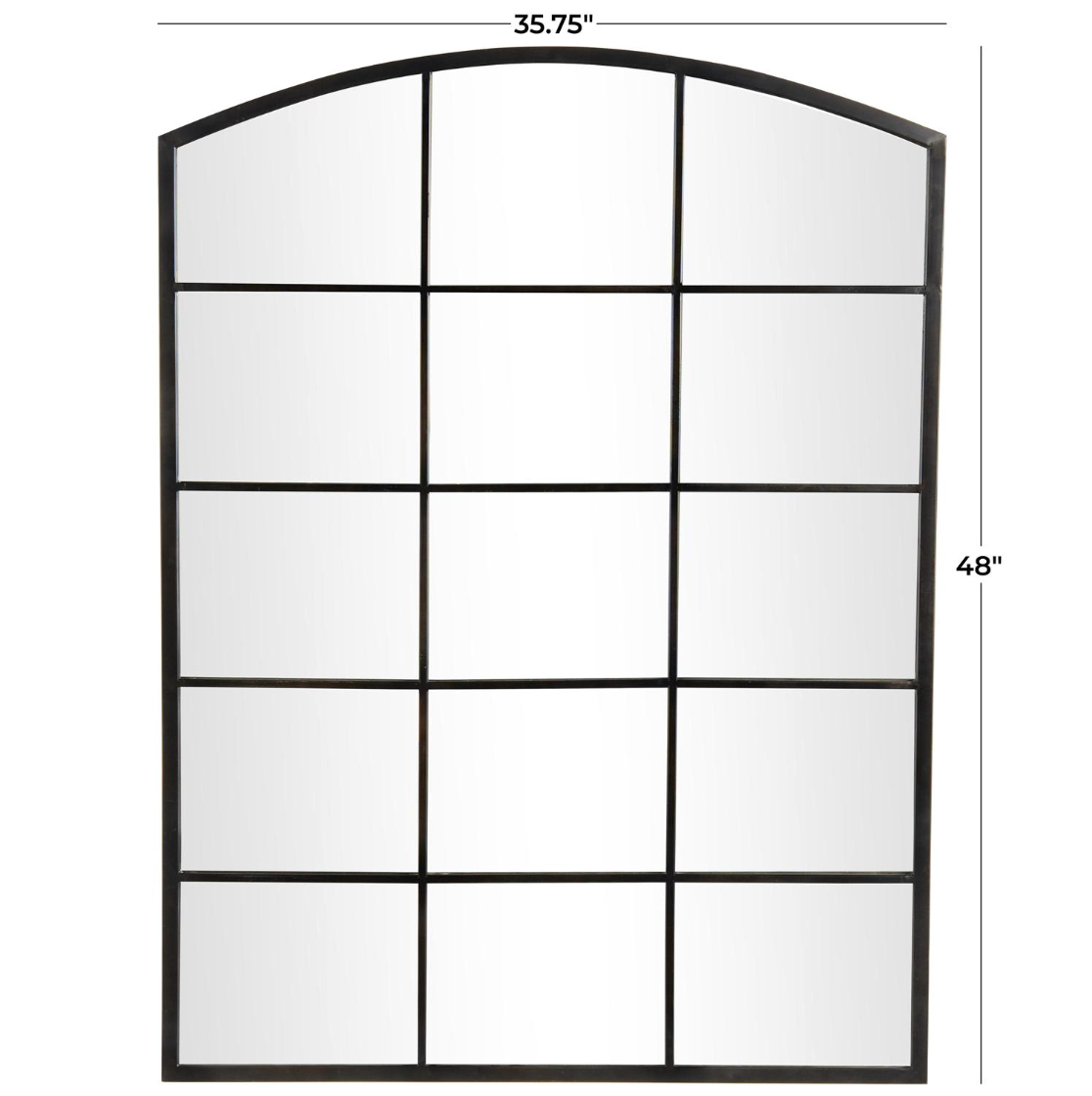 Black Metal Arched Windowpane Mirror, Tall