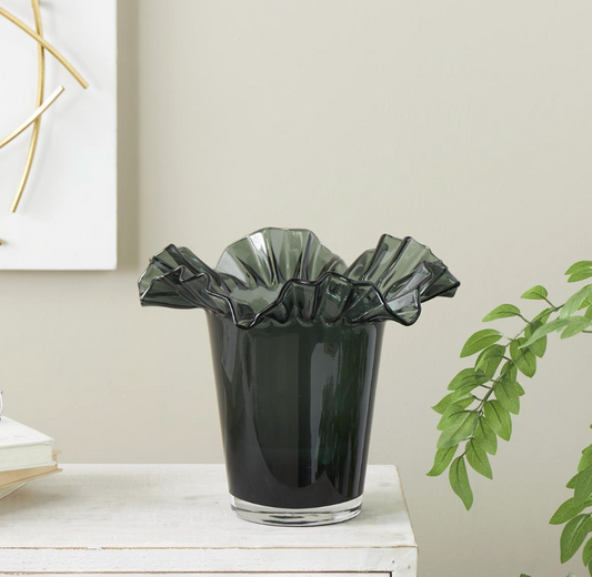 Green Glass Tulip Inspired Vase