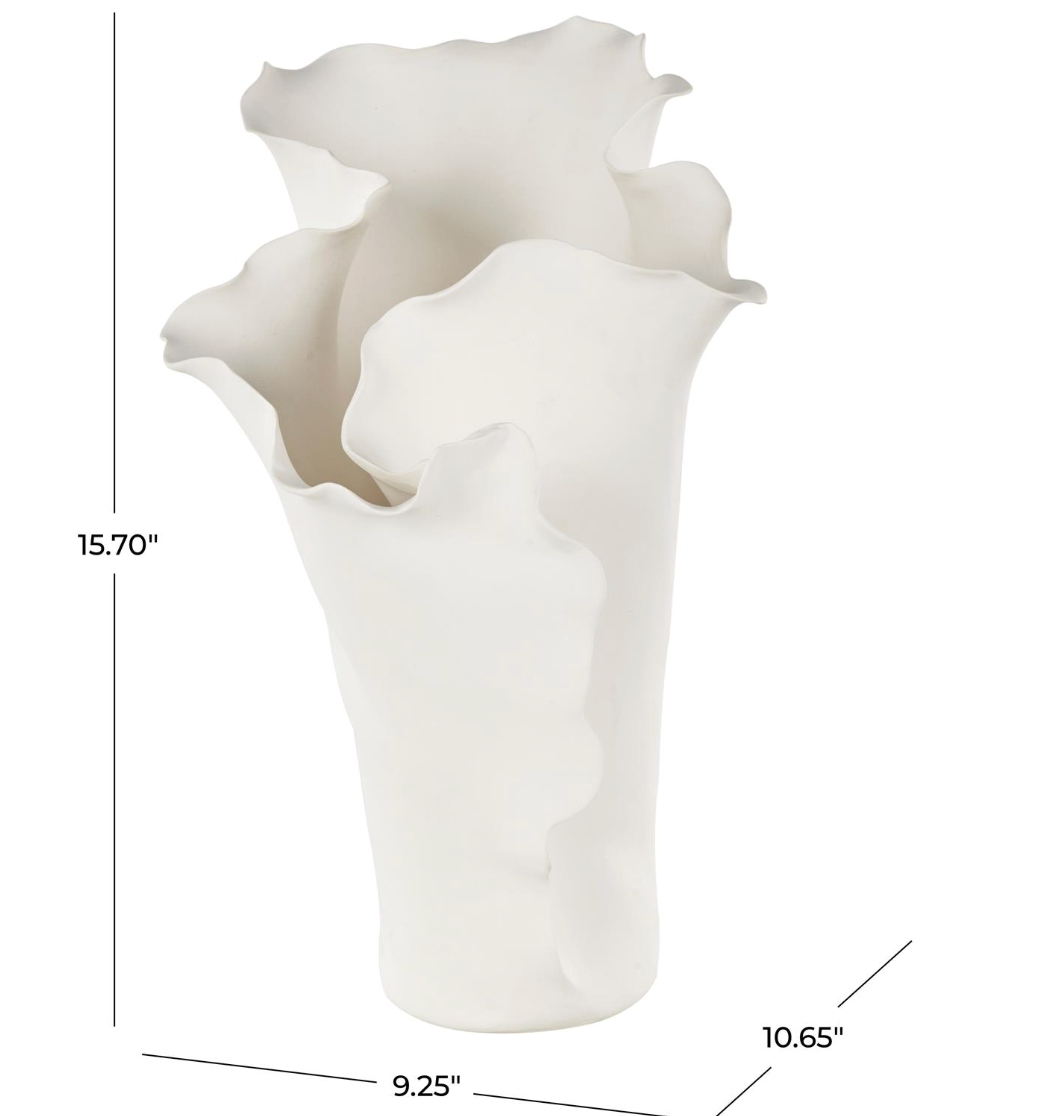 White Abstract Vase w/ Wavy Rim