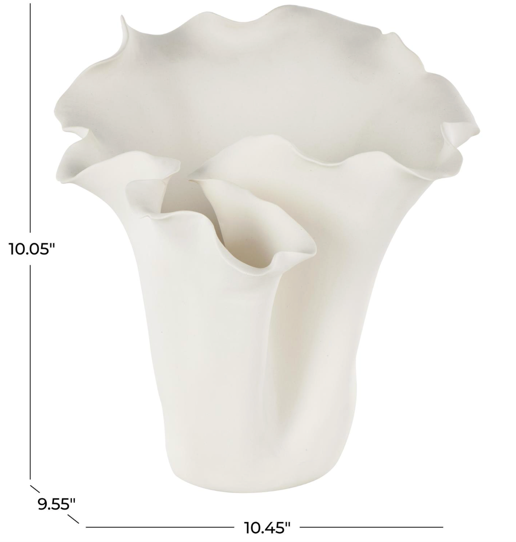 White Abstract Vase w/ Wavy Rim, Short