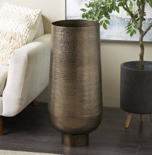 Brass Metal Textured Floor Vase with Elevated Base (Various Sizes)